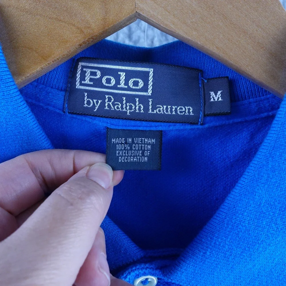 Polo Ralph Lauren Mens Blue Pique Short Sleeve Polo Shirt Size M Yellow‎ Pony
